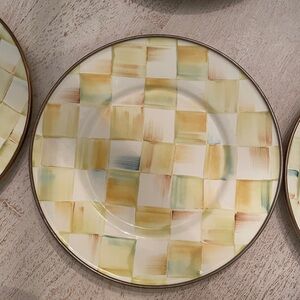 MacKenzie-Childs Retired Parchment Check Salad/Dessert Plates ~ Set of 6
